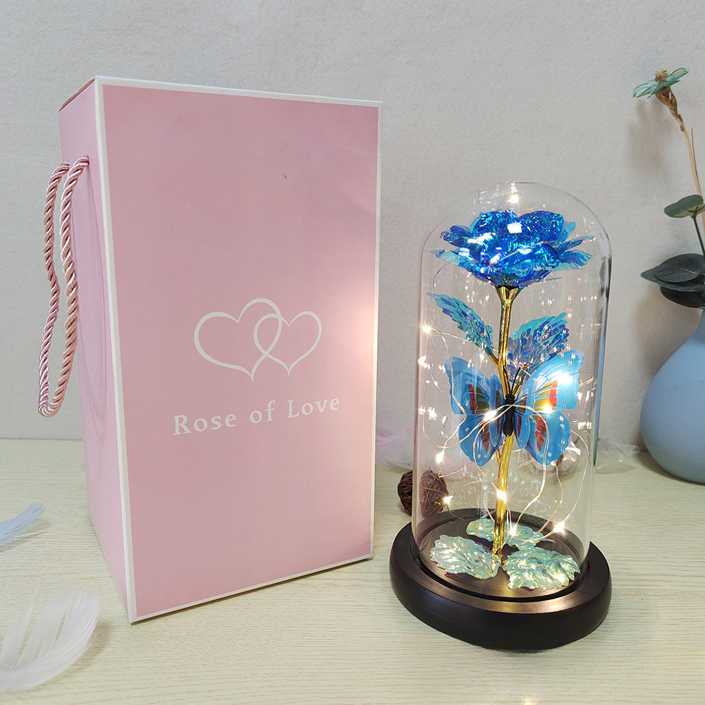 Wholesale Gold Leaf Rose Flower Preserved Flower Glass Cover Ornaments